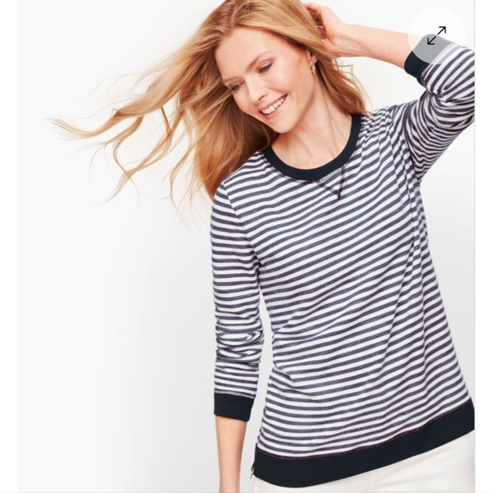 Talbots Side Zip Navy & White Striped Pullover Sweater Sweatshirt Size XS Womens